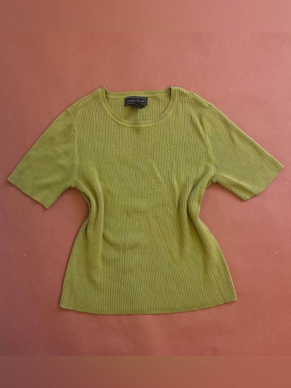 Laura Scott Lime Green Short-Sleeve Ribbed Knit Top